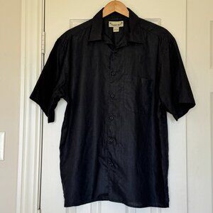Paradise Coves Vintage 100% Linen Shirt Men's Large Black Camp Button Down EUC